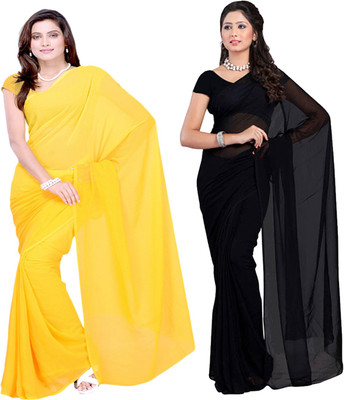 Fancyninee Solid/Plain Bollywood Georgette Saree(Pack of 2, Yellow, Black)