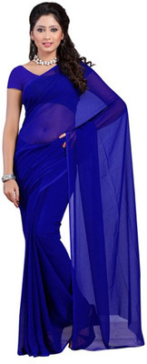 RK Fashions Solid/Plain Daily Wear Georgette Saree(Blue)