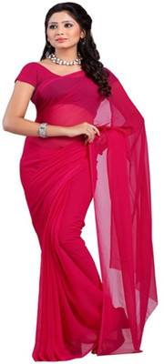 RK Fashions Solid/Plain Daily Wear Georgette Saree(Red)