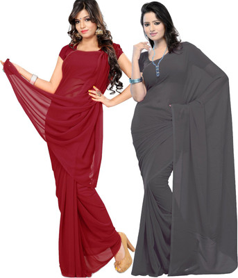 Fancyninee Solid/Plain Bollywood Georgette Saree(Pack of 2, Maroon, Grey)