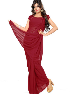 RK Fashions Solid/Plain Daily Wear Georgette Saree(Maroon)