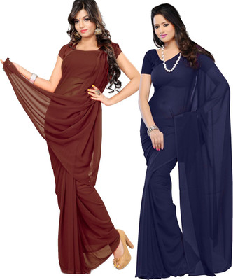 RK Fashions Solid/Plain Daily Wear Georgette Saree(Pack of 2, Multicolor)