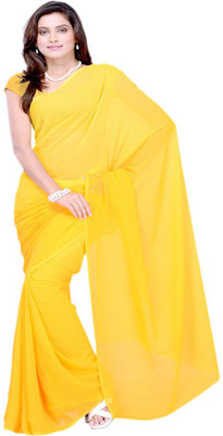 RK Fashions Solid/Plain Daily Wear Georgette Saree(Gold)