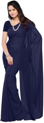 FANCYNINE Solid/Plain Bollywood Georgette Saree(Dark Blue)