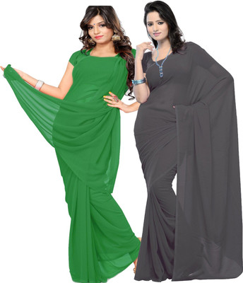 Fancyninee Solid/Plain Bollywood Georgette Saree(Pack of 2, Light Green, Grey)