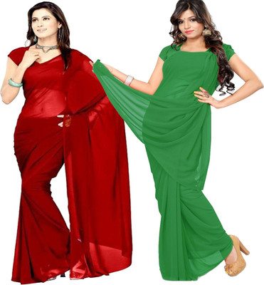 Fancyninee Solid/Plain Bollywood Georgette Saree(Pack of 2, Red, Light Green)