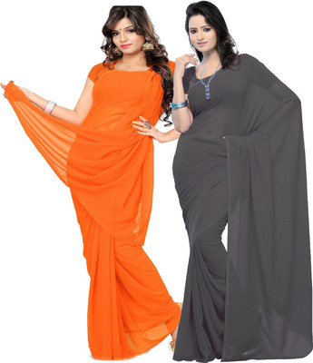 Fancyninee Solid/Plain Bollywood Georgette Saree(Pack of 2, Orange, Grey)