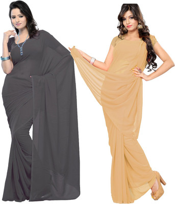 Fancyninee Solid/Plain Bollywood Georgette Saree(Pack of 2, Grey, Beige)