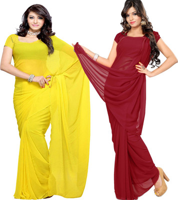 Fancyninee Solid/Plain Bollywood Georgette Saree(Pack of 2, Yellow, Maroon)