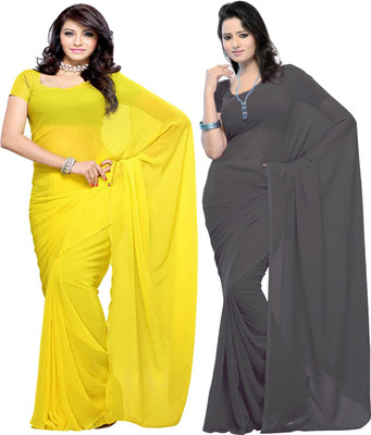 FANCYNINE Solid/Plain Bollywood Georgette Saree(Pack of 2, Grey, Yellow)