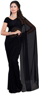 RK Fashions Solid/Plain Daily Wear Georgette Saree(Black)