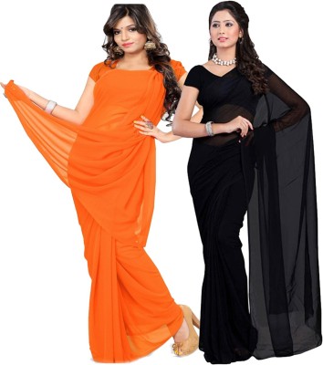 FANCYNINE Solid/Plain Daily Wear Georgette Saree(Pack of 2, Orange)