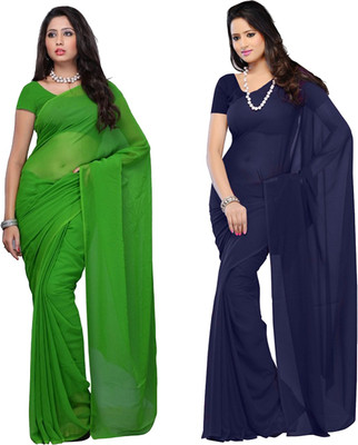 RK Fashions Solid/Plain Daily Wear Georgette Saree(Pack of 2, Multicolor)