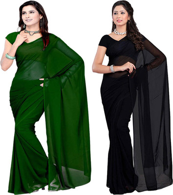 Fancyninee Solid/Plain Bollywood Georgette Saree(Pack of 2, Dark Green, Black)