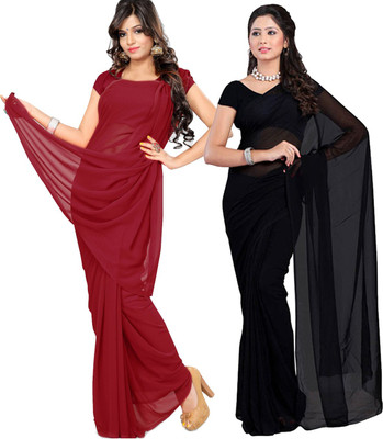 RK Fashions Solid/Plain Daily Wear Georgette Saree(Pack of 2, Multicolor)