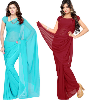 FANCYNINE Solid/Plain Bollywood Georgette Saree(Pack of 2, Multicolor)