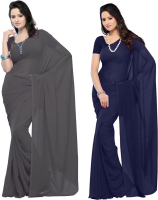 Fancyninee Solid/Plain Bollywood Georgette Saree(Pack of 2, Grey, Blue)