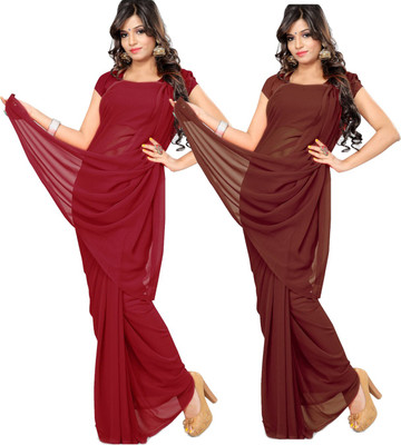 Fancyninee Solid/Plain Bollywood Georgette Saree(Pack of 2, Maroon, Brown)