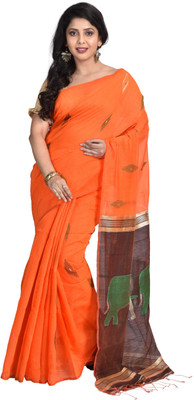 Kalpana Enterprise Self Design Bollywood Cotton Linen, Cotton Blend Saree(Orange)