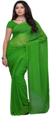 FANCYNINE Solid/Plain Daily Wear Georgette Saree(Green)