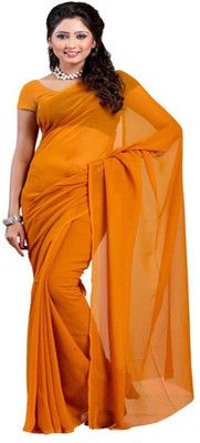 RK Fashions Solid/Plain Daily Wear Georgette Saree(Orange)