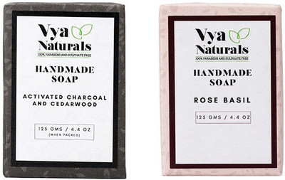 

Vya Naturals Activated Charcoal and Cedarwood Deep Cleansing Soap Bar & Rose Basil Handmade Soap - (125g Each)(250 g, Pack of 2)