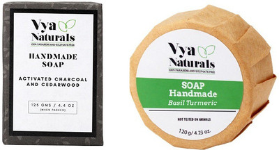 

Vya Naturals Activated Charcoal and Cedarwood Deep Cleansing Soap Bar (125g) & Basil Turmeric Handmade Soap Bar (120 g)(245 g, Pack of 2)