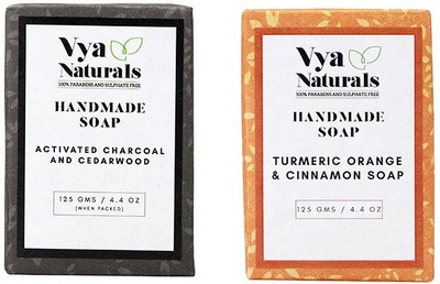 

Vya Naturals Activated Charcoal and Cedarwood Deep Cleansing Soap Bar & Turmeric Orange & Cinnamon Handmade Soap - (Set of 2)(250 g, Pack of 2)
