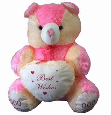 kashish trading company Soft Stuffed Cream & Pink Heart Best Wishes Teddy Bear (60cm)  - 12 inch(Multicolor)