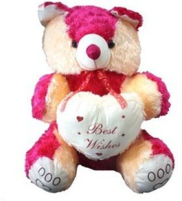 Ktkashish Toys Soft Stuffed Cream & Rani Pink Heart Best Wishes Teddy Bear (60cm)  - 12 inch(Multicolor)
