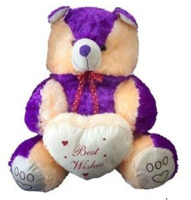 kashish trading company Soft Stuffed Cream & Purple Heart Best Wishes Teddy Bear (60cm)  - 12 inch(Multicolor)