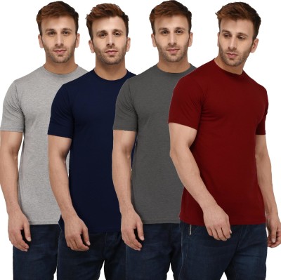 London Hills Self Design, Solid Men Round Neck Silver, Dark Blue, Red, Grey T-Shirt