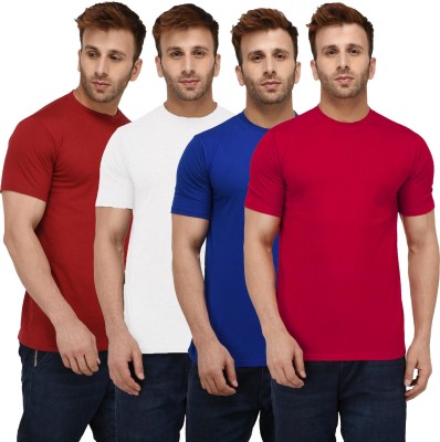 London Hills Self Design, Solid Men Round Neck Red, White, Maroon, Blue T-Shirt