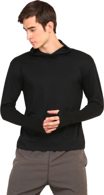Ap'pulse Self Design Men Hooded Neck Black T-Shirt