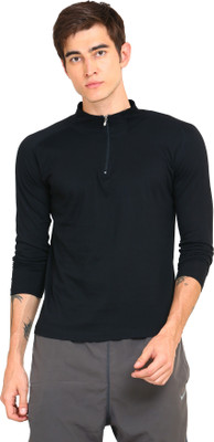 Ap'pulse Self Design Men Round Neck Black T-Shirt