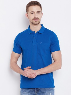 Camey Solid Men Polo Neck Blue T-Shirt