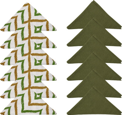 Dekor World Cotton Chevron Printed and Solid Green Cloth Napkins(12 Sheets)