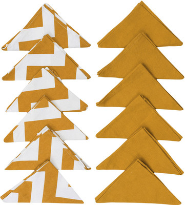 Dekor World Cotton Chevron Printed and Solid Yellow Cloth Napkins(12 Sheets)