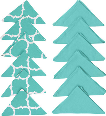 Dekor World Cotton Ogee Printed and Solid Aqua Cloth Napkins(12 Sheets)