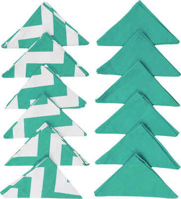 Dekor World Cotton Chevron Printed and Solid Aqua Cloth Napkins(12 Sheets)
