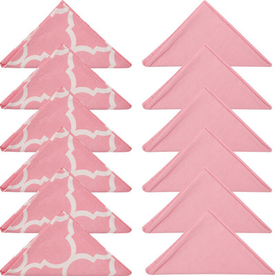 Dekor World Cotton Ogee Printed and Solid Pink Cloth Napkins(12 Sheets)