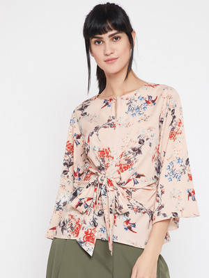 RARE Casual Flared Sleeve Printed Women Pink Top