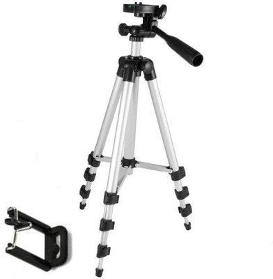 Zeom ™ Tripod-3110 Portable Adjustable Tripod with Mobile Holder Mount Aluminum Lightweight Camera Stand Mobile Stand Selfie Stand With Three-Dimensional Head & Quick Release Plate Tripod (silverblack, Supports Up to 1500) Tripod(Black, Silver, Supports Up to 1500 g)
