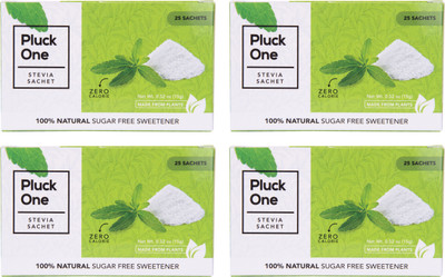 

Pluck One Stevia Sachets ( 100 ) Pack of 4 - 100% Natural Sweetener | Zero Calorie | Sugar Substitute | Diabetic friendly Sugar Free | No Preservatives | Vegan | Gluten Free | Superior Purity Sweetener(100 Sachet, Pack of 4)