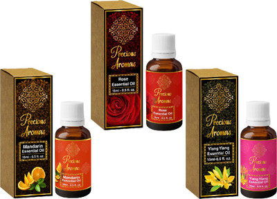 

Precious Aromas Mandrin, Rose & Ylang-Ylang Essential Oil Pack of 3, 100% Natural and Therapeutic Grade(15 ml)
