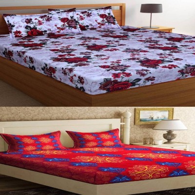 Home Feelings 145 TC Microfiber Double 3D Printed Flat Bedsheet(Pack of 2, Multicolor)