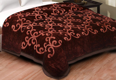 Oshano Floral Double Mink Blanket for  Heavy Winter(Polyester, COFFEE)