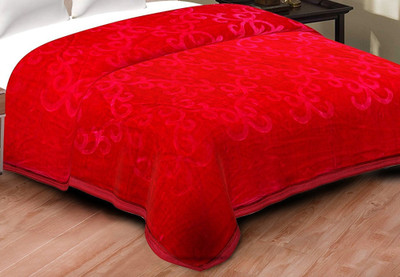 GKM Self Design Single Mink Blanket for  Heavy Winter(Polyester, Red)