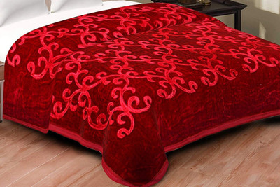 Oshano Floral Double Mink Blanket for  Heavy Winter(Polyester, Red)