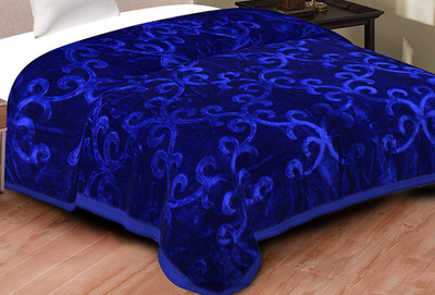 Oshano Floral Single Mink Blanket for  Heavy Winter(Polyester, Blue)